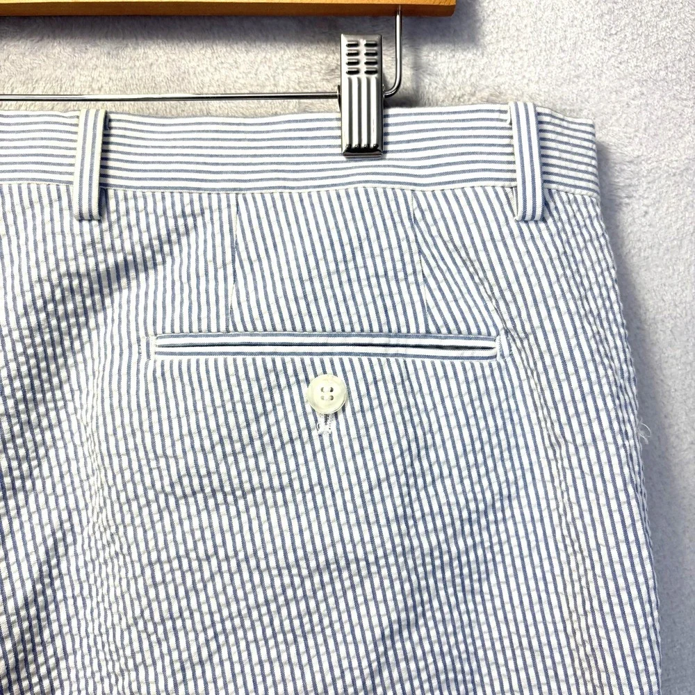 Enzo Tovare Seersucker Dress Pants Mens 39x33 Blue White Stripe Wedding Nautical